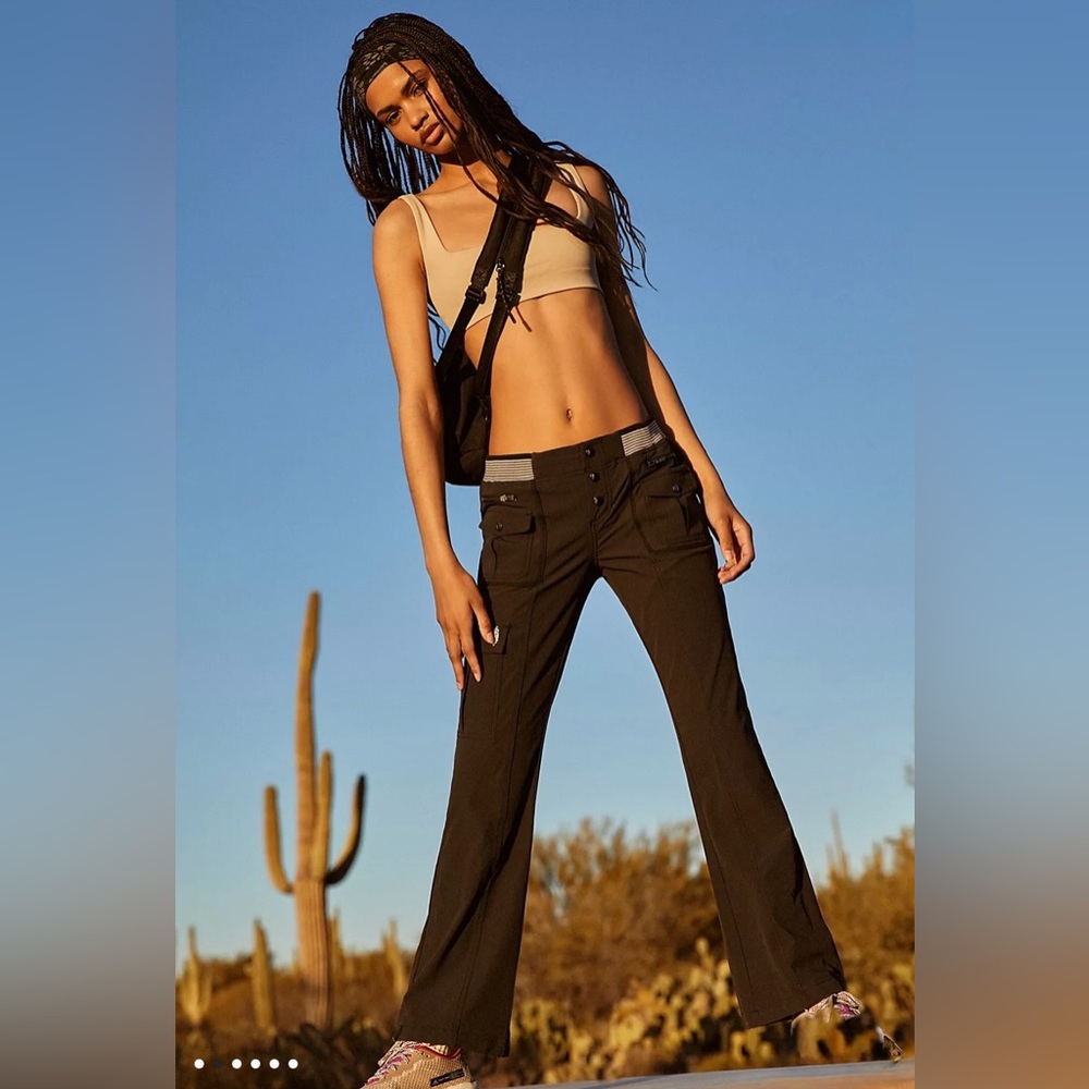 Free People Black Wide-Leg Track Pants